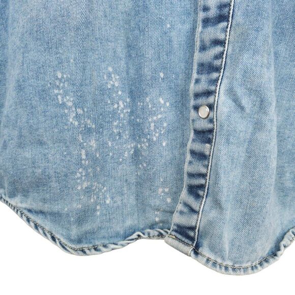 Racing Skull Denim Shirt Mens Size XS Blue Pearl Snap Buttons Point Fuel Speed - Picture 7 of 9